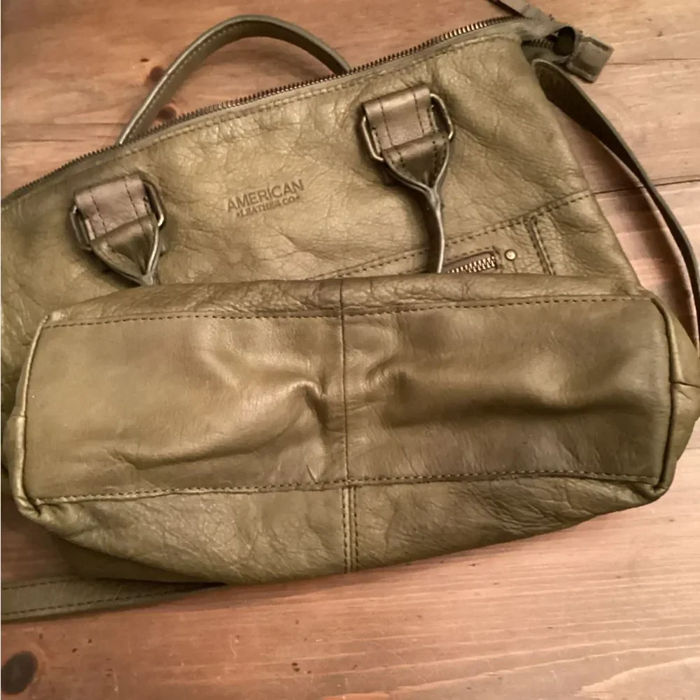 AMERICAN LEATHER CO GROVE OLIVE GREEN LEATHER SATCHEL CROSSBODY BAG